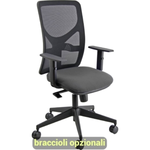 Sedia operativa girevole Unisit Pentagon Y10 schienale in rete Nero - rivestimento polipropilene Grigio scuro - Braccioli opzionali - PENA/ET