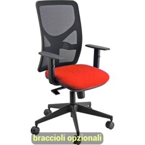 Sedia operativa girevole Unisit Pentagon Y10 schienale in rete Nero - rivestimento polipropilene Rosso - Braccioli opzionali - PENA/ER