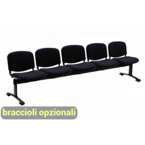 Panca 5 posti - Agata DADO UNISIT - ignifugo - Nero - L250xP58xH82 cm