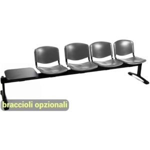 Panca 4 posti - Agata DADO UNISIT con tavolo - ignifugo - Antracite - L250xP58xH82 cm