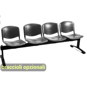 Panca in plastica 4 posti Agata DADO UNISIT - Nero - L200xP47xH79 cm