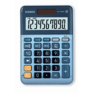 Calcolatrice da tavolo Casio MS-100EM-W-EP - Blu - solare e batteria display 10 cifre