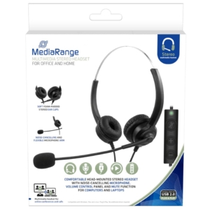 Cuffie stereo per PC Media Range con microfono e filo - USB - Nero - MROS304