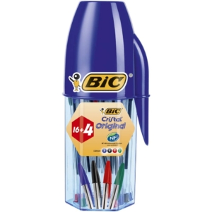 Penne a sfera con cappuccio BIC Cristal Original 1 mm - Colori Assortiti (astuccio portapenne da 20 pezzi)