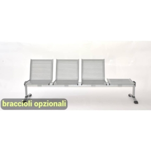 Panca 3 posti con tavolino PLEXUS UNISIT - acciaio - Argento - L200xP60xH78 cm