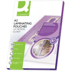 Pouches A3 per plastificatrice Q-Connect 2x125µm finitura lucida (conf.100)