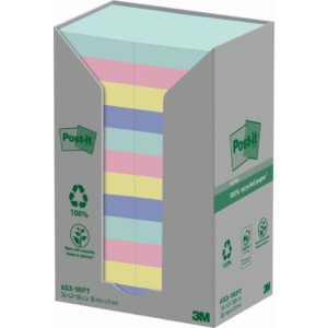 Foglietti Post-it® Notes in carta riciclata Assortito pastello - 38x51 mm (conf.24 blocchetti da 100 foglietti)