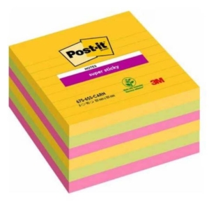 Foglietti Post-it® Super Sticky Notes a righe - Formato XL - Rio de Janeiro - 101x101 mm (conf.6 da 90 fogli Giallo, fucsia, Blu mediterraneo)