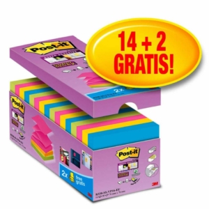 Ricariche foglietti Post-it® Super Sticky - Z-Notes - 76x76 mm (conf.16 blocchetti da 100 fogli Verde asparago, fucsia, Giallo curry)