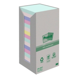 Foglietti Post-it® Notes in carta riciclata Assortito pastello - 76x76 mm (conf.16 blocchetti da 100 foglietti)