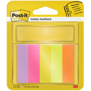 Segnapagina Post-it® Notes Markers - 15x50 mm - Giallo, Arancio, Rosa neon, Rosa, Verde (conf.5)