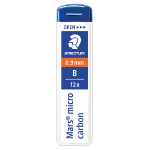 Mine sottili B per portamine - Staedtler Mars Micro Carbon - Ø0,9 mm - Astuccio da 12 mine (conf.12 mine)