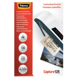 Pouches A6 per plastificatrici Fellowes - 125µm per lato - lucida (conf.100)