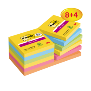 Foglietti riposizionabili Post-it® Super Sticky Carnival 76x76 mm 90 fogli/blocchetto (PROMO PACK 12 blocchetti)