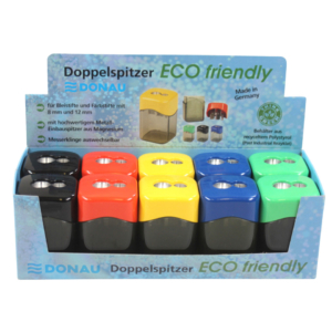 Espositore 10 temperamatite a 2 fori con serbatoio Donau in colori assortiti - 330406910