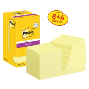 Value pack 8+4 Post-it®Canary Super Sticky 654 Giallo - 76x76 mm
