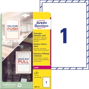 Adesivi per finestre Avery in carta con pellicola plastificatrice 210x297 mm - L9001-10 (conf.10)