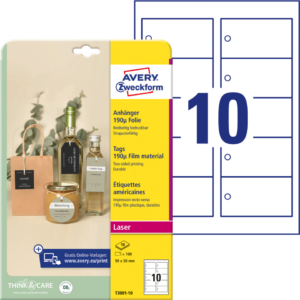 Etichette a Cartellino micro-perforate Avery ultraresistenti in plastica da 190µm rettangolari 90x50 mm - T3001-10 (conf.100)