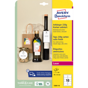 Etichette a Cartellino rettangolari micro-perforate Avery in cartoncino da 220g/m² - 90x50 mm - T2001-10 (conf.100)