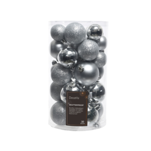 Palline di Natale infrangibili 6/5/4 cm argento (conf.30)