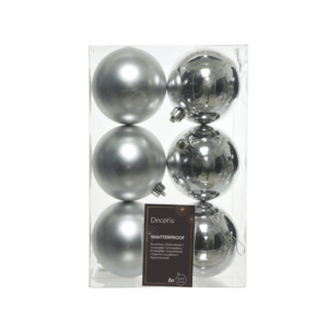 Palline di Natale 8 cm infrangibili argento (conf.6)