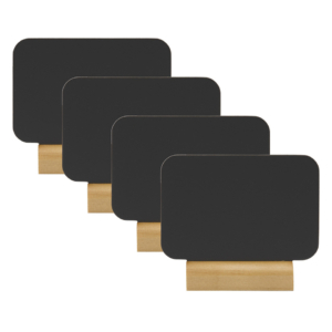 Mini lavagne segnaposto Securit®- forma rettangolare con base legno - 7,5x9x2 cm - nero (conf.4)