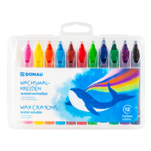 Pastelli a cera Donau in conf. trasparente appendibile - colori assortiti - 322300 (12 conf. da 12 pezzi cad.)