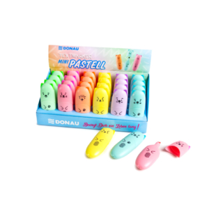 Espositore 24 mini evidenziatori Donau design animaletti tratto 1-5 mm - colori pastello assortiti - 330466924