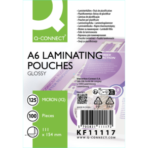 Pouches per plastificatrici Q-Connect 111x154 mm lucide A6 - 125µm - KF11117 (conf.100)
