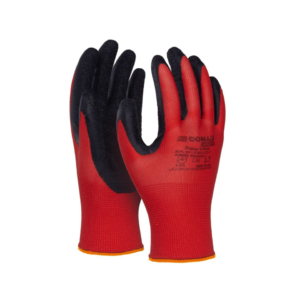 Guanti da lavoro Donau Safety in poliestere rosso e lattice ruvido nero sul palmo Tg. 7 - 32021121-07 (conf.12)