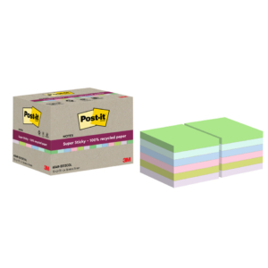 Foglietti riposizionabili Post-it®Super Sticky carta riciclata al 100% Assortiti 76x76 mm - 12 blocchetti da 70 fogli - Assortiti