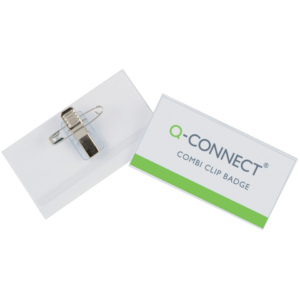 Portabadge Q-Connect plastica con clip e spilla 75x40 mm - KF01568 (conf.50)