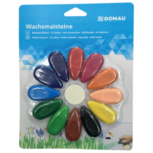 Pastelli a cera a gocce Donau in blister - colori assortiti - 330205 (12 conf. da 12 pezzi cad.)