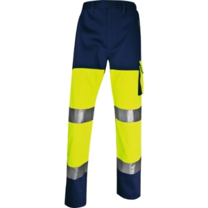 Pantaloni da lavoro Delta Plus ad alta visibilità catarifrangenti - classe 2 - 5 tasche - Argento Giallo fluo- Blu - XXL