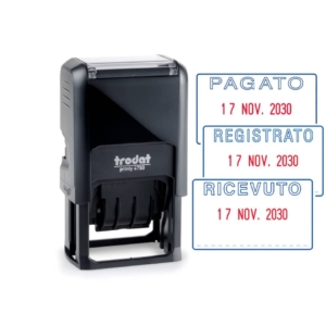 Datario con testo "PAGATO" TRODAT PRINTY ECO 4750/L2 in plastica 41x24 mm Blu- Rosso - 141062