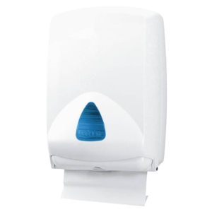 Distributore maxi di carta asciugamani QTS in ABS con capacità 500 foglietti Bianco con vetrino Blu - IN-FO1/WRN