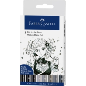 Penne inchiostro pigmentato Faber Castell Pitt Artist - Manga set Grigio - 167107 (conf.8)