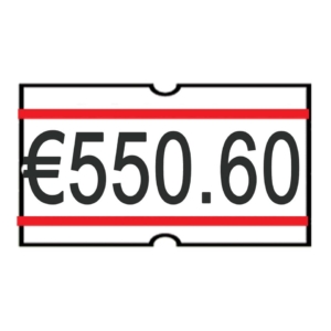 Rotolo da 1200 etichette per prezzatrice Printex sagomate 21x12 mm Bianco/Rosso remov. - B10/2112RBRST (conf.10 rotoli)