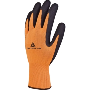 Guanto da lavoro Delta Plus in maglia poliestere - spalmatura lattice schiuma Arancio - Nero taglia 8 - VV733OR08