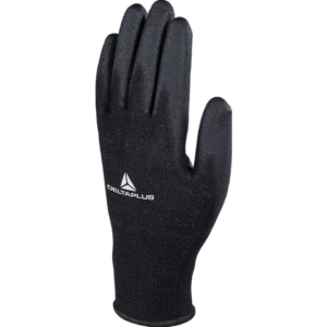 Guanto da lavoro Delta Plus in maglia di poliestere con palmo in poliuretano Nero taglia 8 - VE702PN08 (conf.12 pezzi )