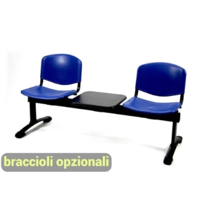 Panca in plastica da attesa 2 posti con tavolo Unisit Blu - L150xP47xH79 cm