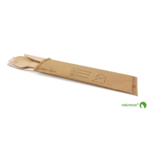 Set posate in legno monouso Scatolificio del Garda forchetta-coltello-cucchiaio tovagliolo Avana - 20380 (conf.250)
