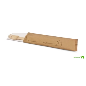 Set posate in legno monouso Scatolificio del Garda forchetta-tovagliolo Avana - 20383 (conf.250)