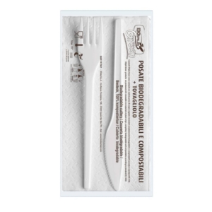 Set forchetta + coltello + tovagiolo Dopla Bis ESTABIO - 33x33 cm 2 veli (conf.100)