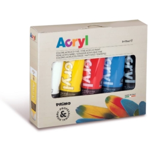 Colore acrilico fine Primo H&P 75 ml - conf.5 tubetti colori primari assortiti