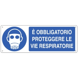 Cartello d'obbligo 35x12,5 cm Cartelli Segnalatori "E' obbligatorio proteggere le vie respiratorie" - E1903K
