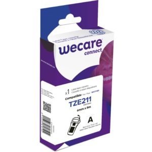 Nastro compatibile Brother 6 mm x 8 mt Wecare Nero/Bianco K80014W4
