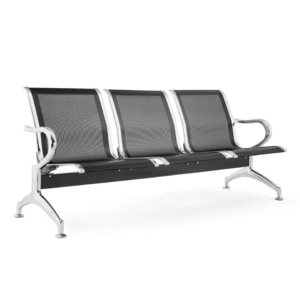 Panca 3 posti in acciaio microforato per sala d'attesa Nero Serena Group - L180xP68xH78 cm