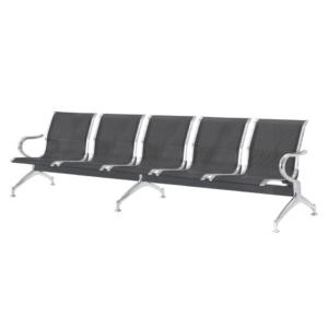 Panca 5 posti in acciaio microforato per sala d'attesa Nero Serena Group - L293xP68xH78 cm