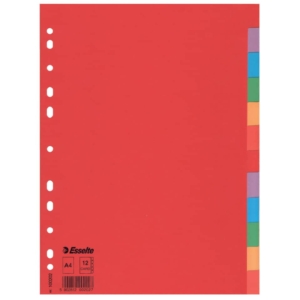 Intercalari Esselte a tasti colorati in carta riciclata - Formato A4 - 160g/m² - 100202 (conf. da 12 tasti)